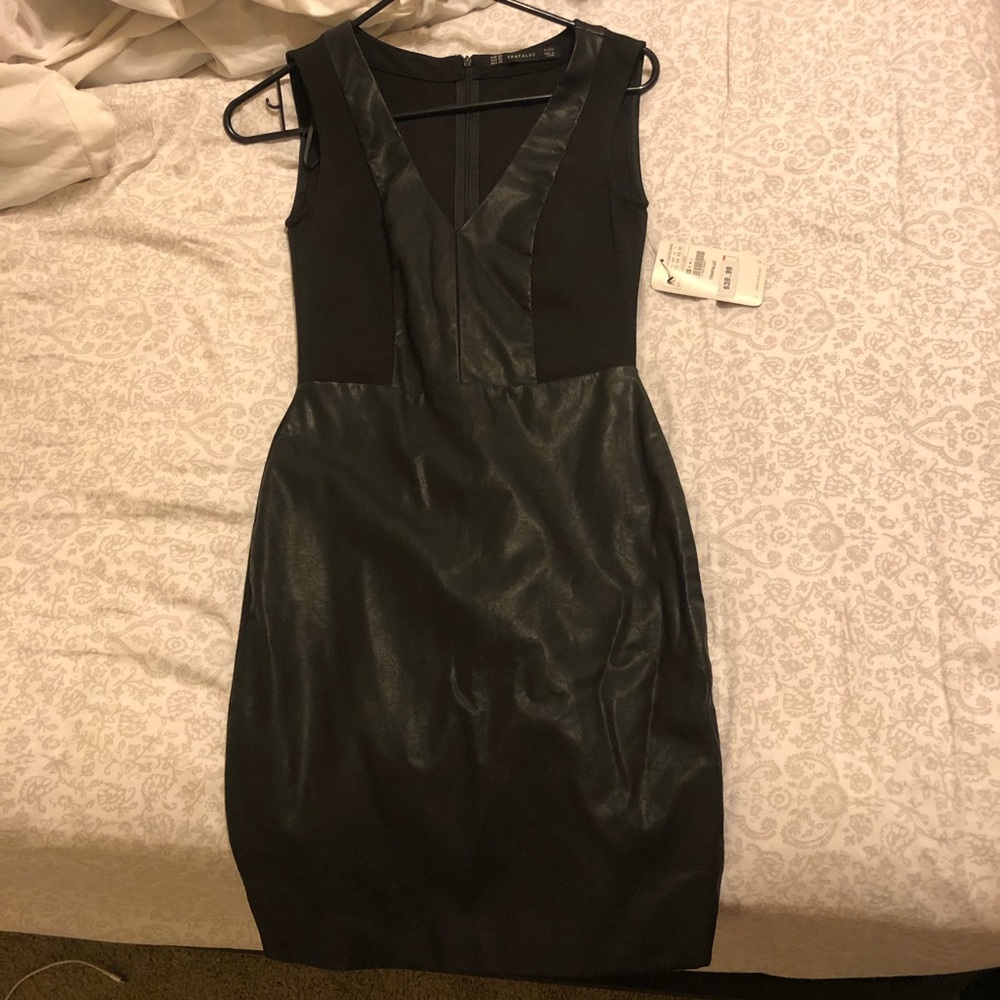 Zara black leather and mesh dress - Sz XS